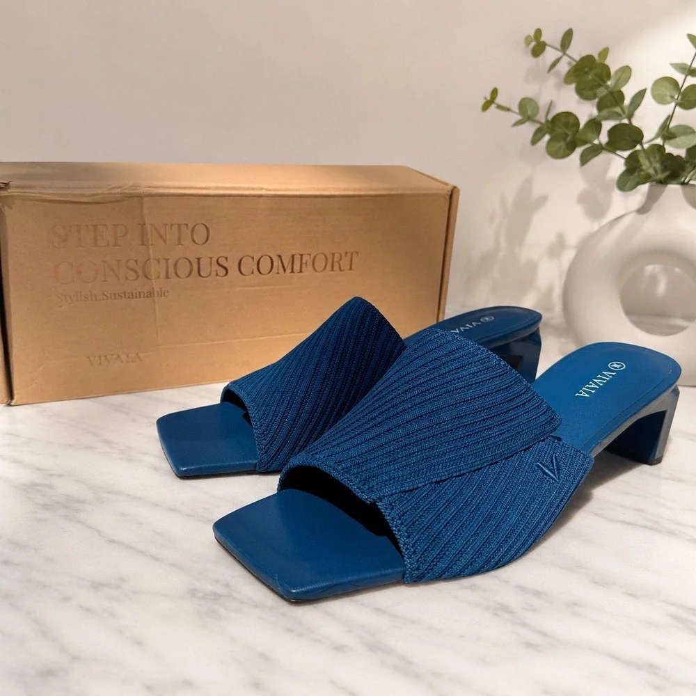 VIVAIA Denim Blue Knit Mule Heels | EU 40 / US 9 - Picture 3 of 8
